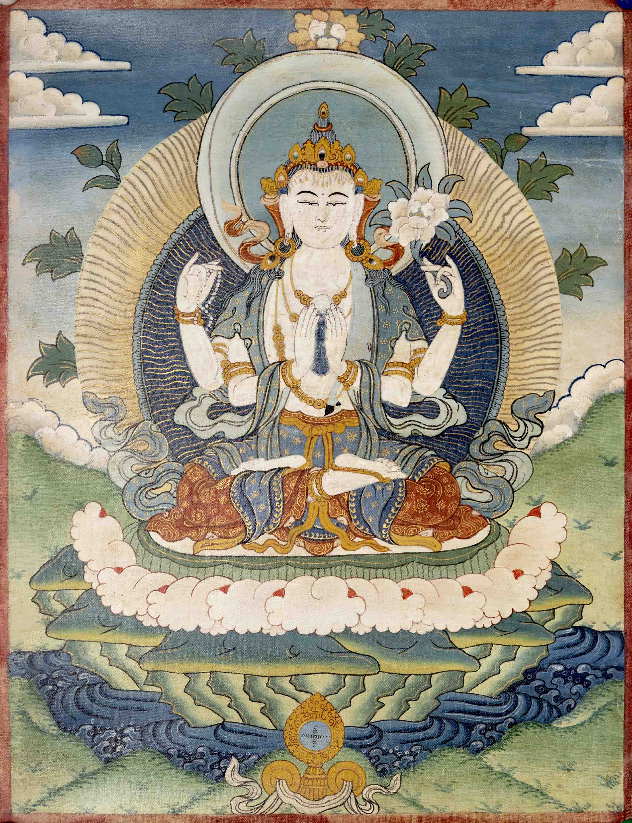 Vintage Bodhisattva Avalokiteshvara Chengrezig Thangka | Original Hand painted | Deity of compassion